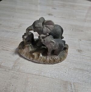 Vintage Hand-Painted Elephant Family Trio Figurine